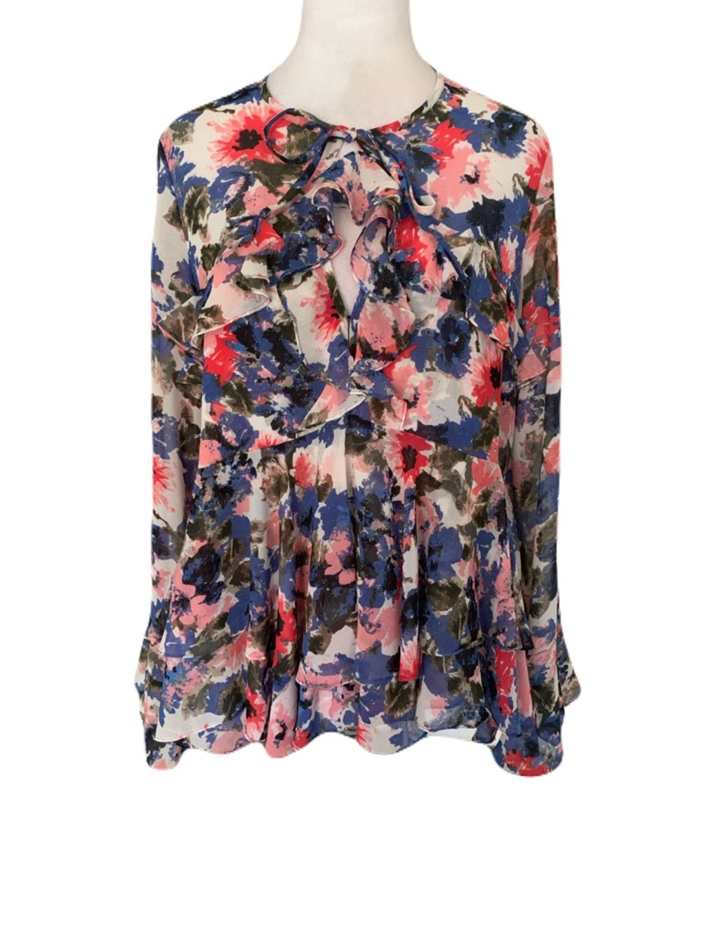 MISA Los Angeles Women’s Small Multicolor Pink Blue Ruffle Damaris Floral Blouse